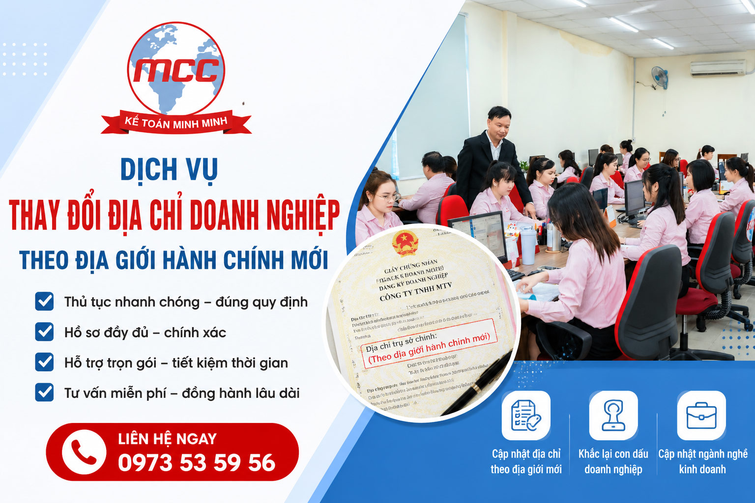 Đội ngũ chuyên viên Kế toán Minh Minh hỗ trợ thay đổi địa chỉ doanh nghiệp nhanh chóng 