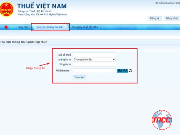 Điền thông tin tra cứu mã số thuế cá nhân